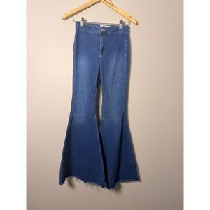 Free People High Rise Flared Raw Hem Jeans